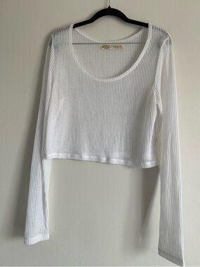 Free People White Ribbed Long Sleeve